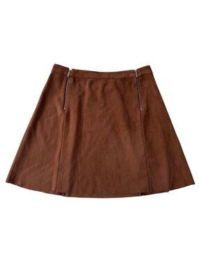 1.State Faux Suede Mini Skirt Women's 4 Brown Double Zipper Lined Retro Y2K